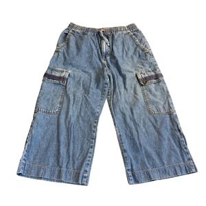 Unionbay Cropped Jeans Medium Y2K Skater Baggy Wide Leg 90s Style Drawstring